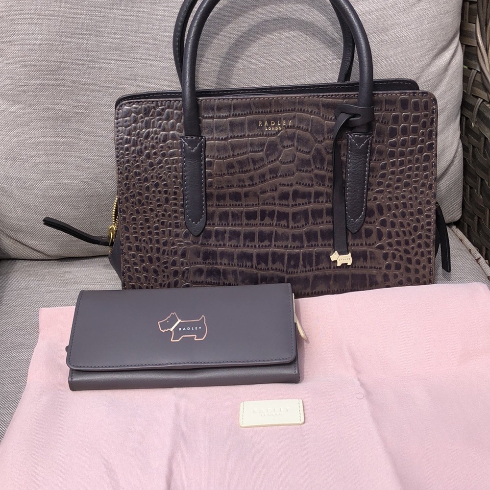 Radley London Grey Croc Embossed satchel with wallet